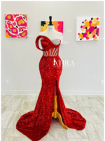 "LILY" Red Corset Prom Dress - Image 2